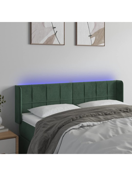 Čelo postele s led tmavě zelené 147 x 16 x 78/88 cm samet