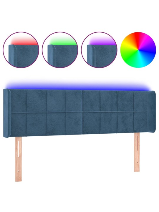 Čelo postele s led tmavě modré 147 x 16 x 78/88 cm samet