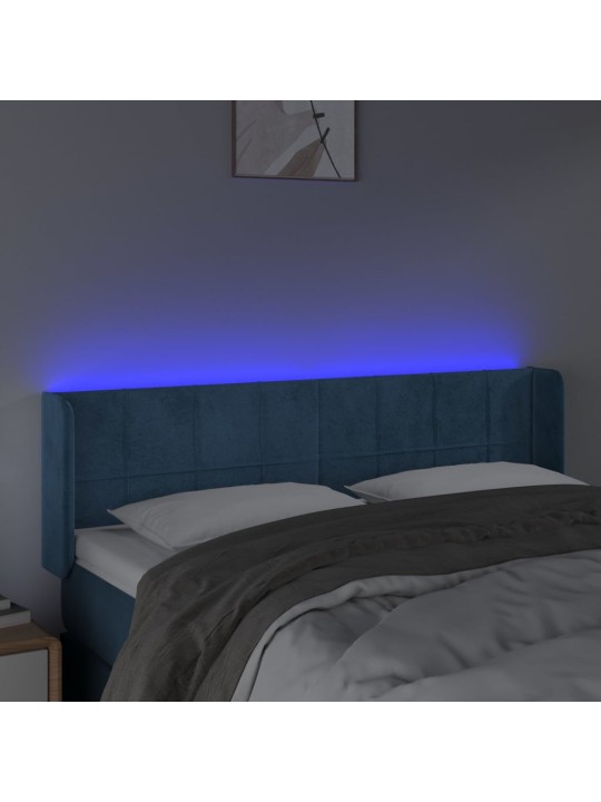 Čelo postele s led tmavě modré 147 x 16 x 78/88 cm samet