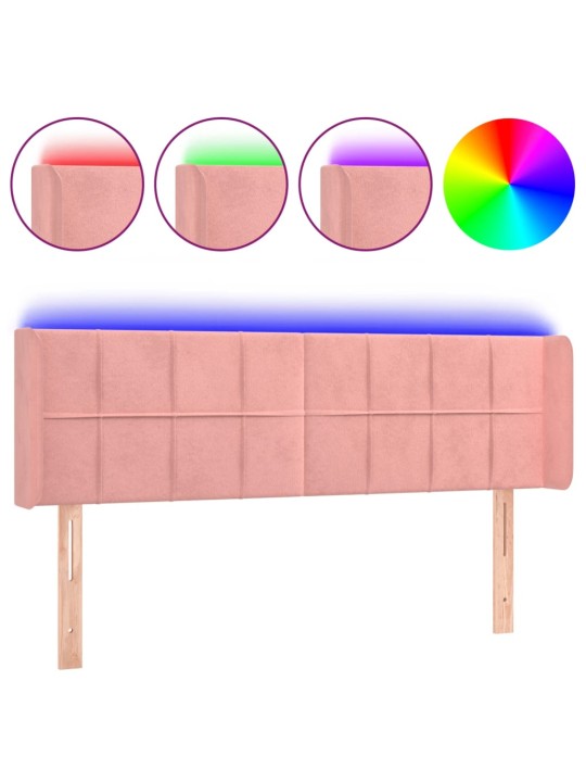 Čelo postele s led růžové 147 x 16 x 78/88 cm samet