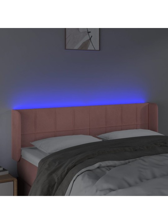 Čelo postele s led růžové 147 x 16 x 78/88 cm samet