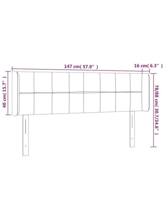 Čelo postele s led růžové 147 x 16 x 78/88 cm samet