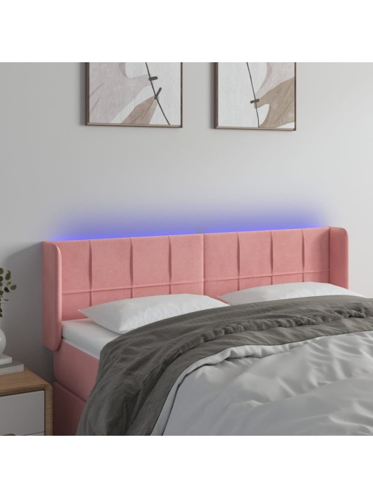 Čelo postele s led růžové 147 x 16 x 78/88 cm samet