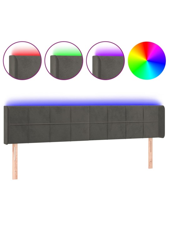 Čelo postele s LED tmavě šedé 163 x 16 x 78/88 cm samet