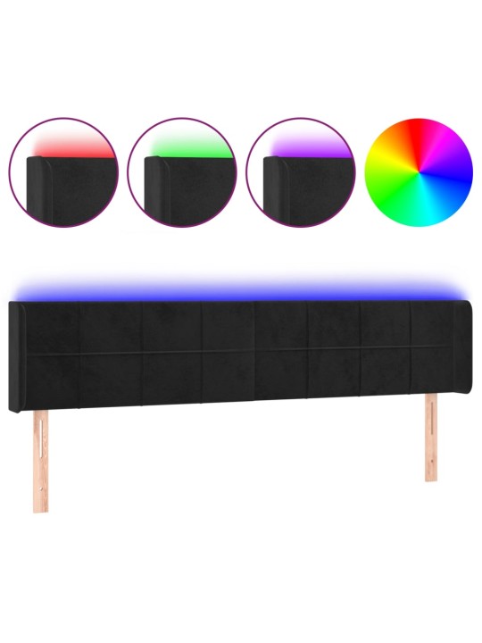 Čelo postele s LED černé 163 x 16 x 78/88 cm samet