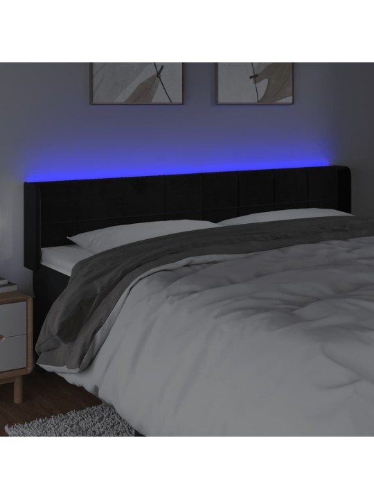 Čelo postele s LED černé 163 x 16 x 78/88 cm samet