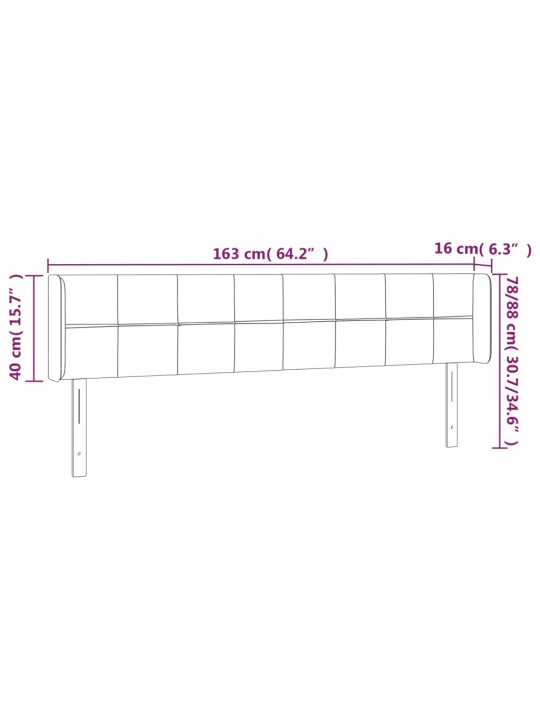 Čelo postele s LED černé 163 x 16 x 78/88 cm samet
