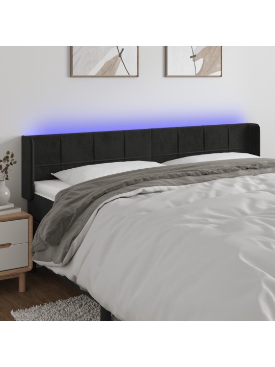Čelo postele s LED černé 163 x 16 x 78/88 cm samet