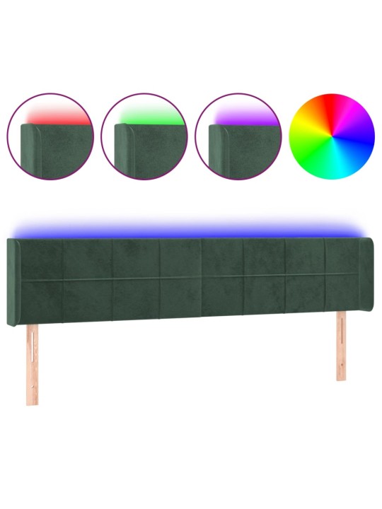 Čelo postele s led tmavě zelené 163 x 16 x 78/88 cm samet