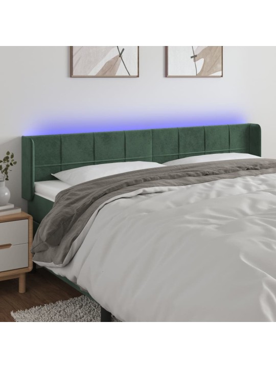 Čelo postele s led tmavě zelené 163 x 16 x 78/88 cm samet