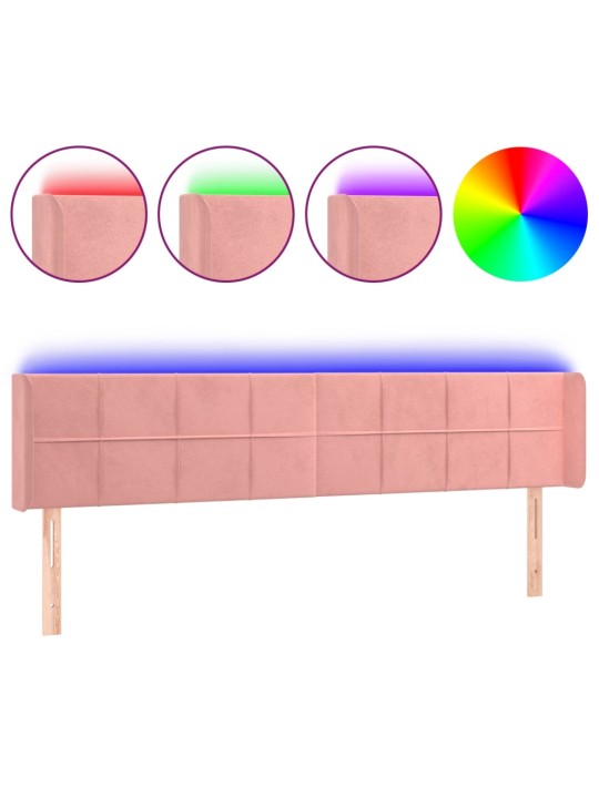 Čelo postele s led růžové 163 x 16 x 78/88 cm samet