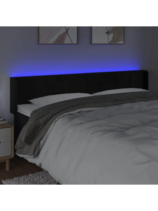 Čelo postele s LED černé 183 x 16 x 78/88 cm samet