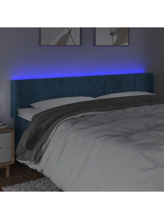 Čelo postele s led tmavě modré 183 x 16 x 78/88 cm samet