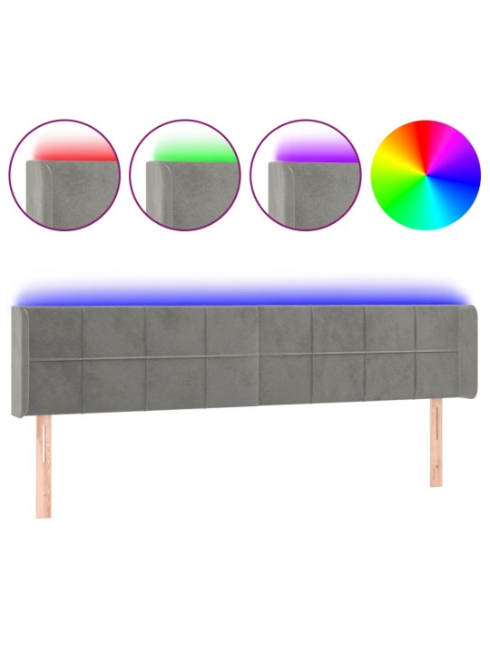 Čelo postele s LED světle šedé 203 x 16 x 78/88 cm samet