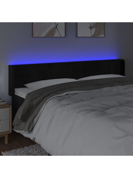 Čelo postele s LED černé 203 x 16 x 78/88 cm samet