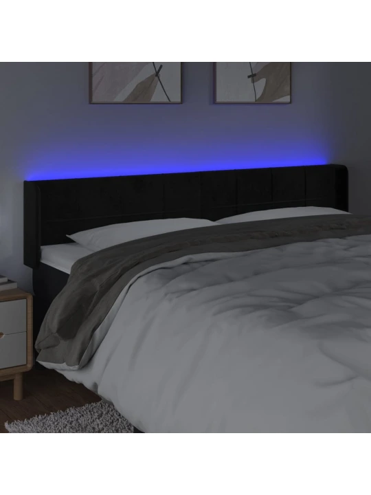 Čelo postele s LED černé 203 x 16 x 78/88 cm samet