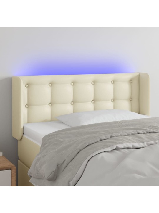 Čelo postele s LED krémové 83 x 16 x 78/88 cm umělá kůže