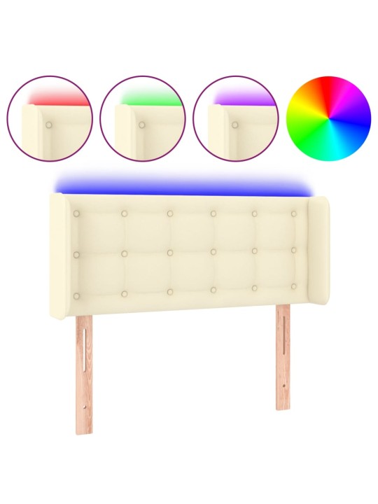 Čelo postele s LED krémové 103 x 16 x 78/88 cm umělá kůže