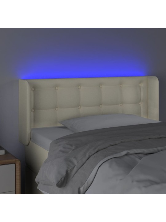 Čelo postele s LED krémové 103 x 16 x 78/88 cm umělá kůže