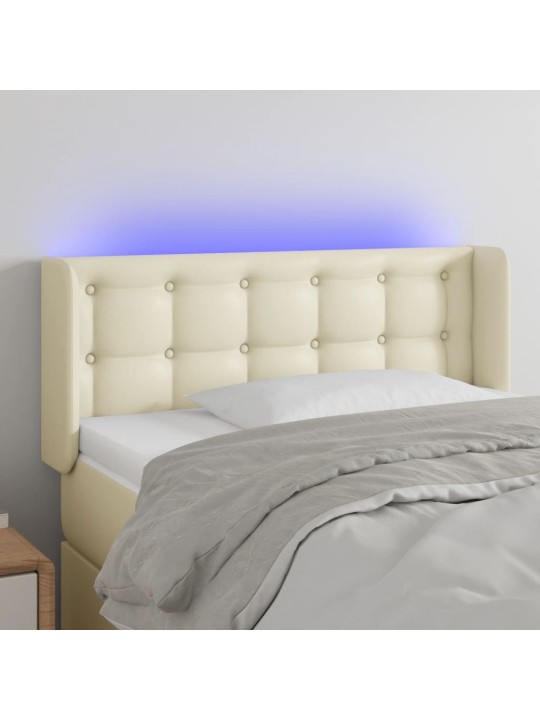 Čelo postele s LED krémové 103 x 16 x 78/88 cm umělá kůže