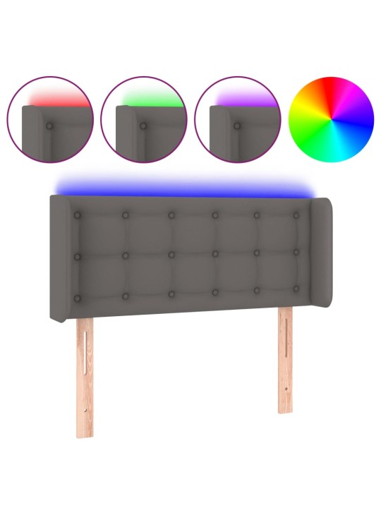 Čelo postele s led šedé 103 x 16 x 78/88 cm umělá kůže