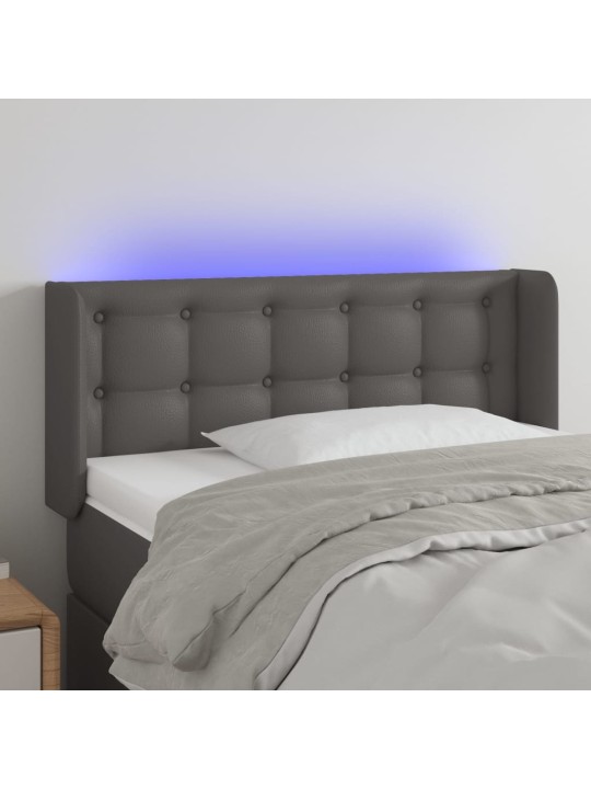 Čelo postele s led šedé 103 x 16 x 78/88 cm umělá kůže