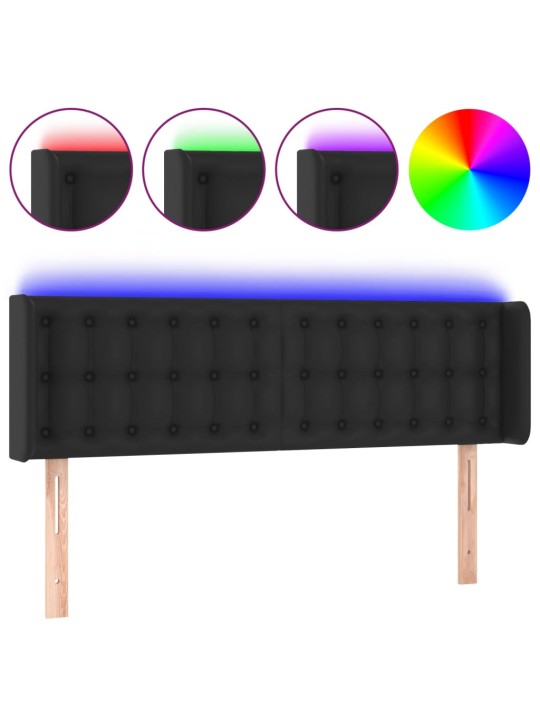 Čelo postele s LED černé 147 x 16 x 78/88 cm umělá kůže