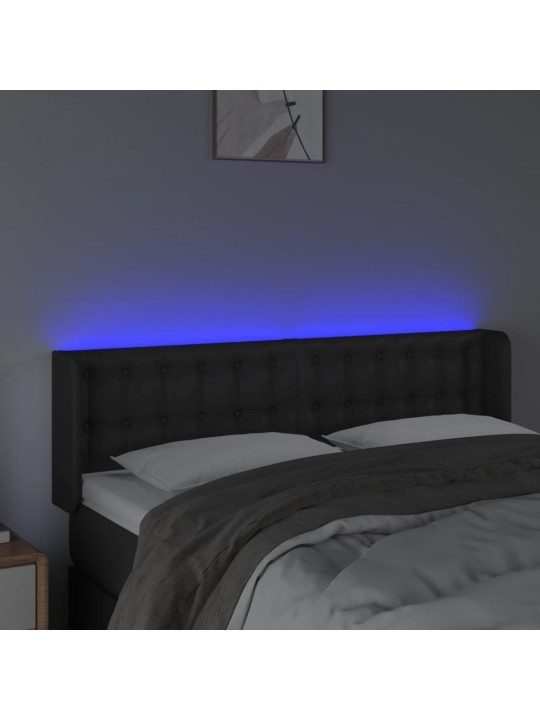 Čelo postele s LED černé 147 x 16 x 78/88 cm umělá kůže