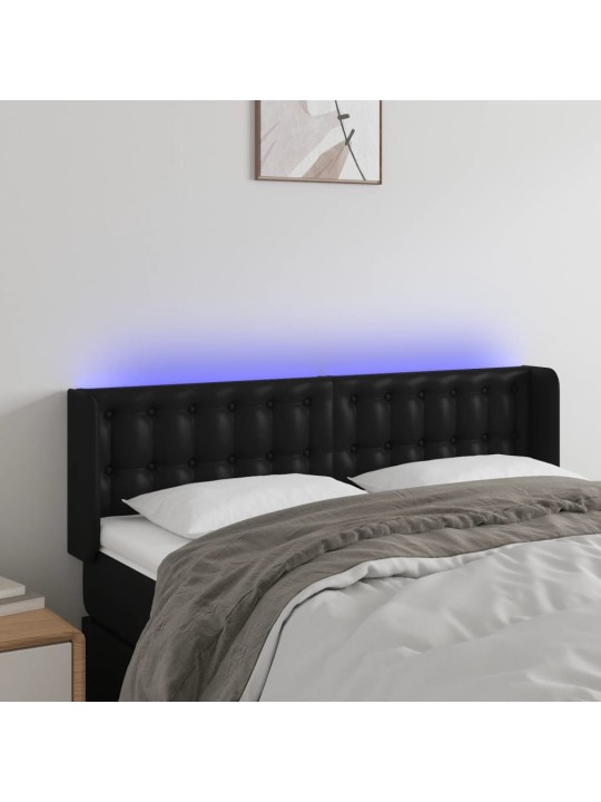 Čelo postele s LED černé 147 x 16 x 78/88 cm umělá kůže
