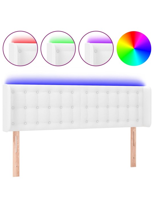 Čelo postele s LED bílé 147 x 16 x 78/88 cm umělá kůže