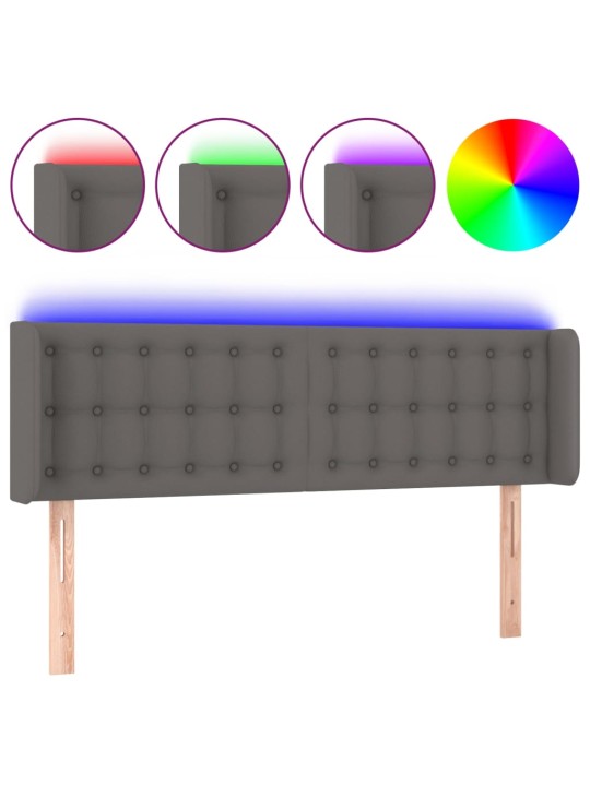 Čelo postele s LED šedé 147 x 16 x 78/88 cm umělá kůže