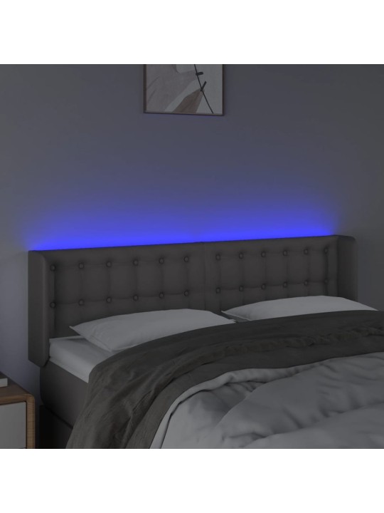 Čelo postele s LED šedé 147 x 16 x 78/88 cm umělá kůže