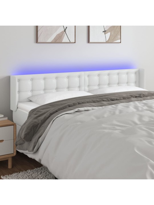 Čelo postele s LED bílé 163 x 16 x 78/88 cm umělá kůže