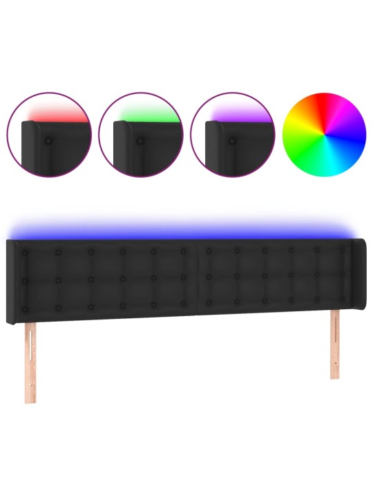 Čelo postele s LED černé 183 x 16 x 78/88 cm umělá kůže