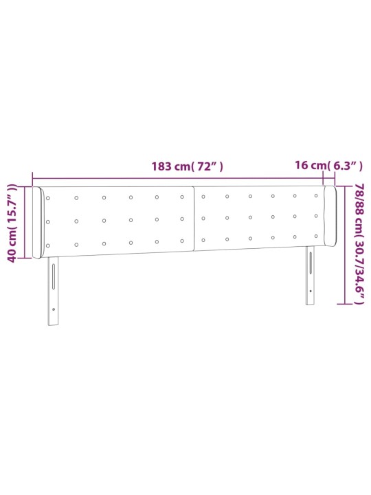 Čelo postele s LED bílé 183 x 16 x 78/88 cm umělá kůže