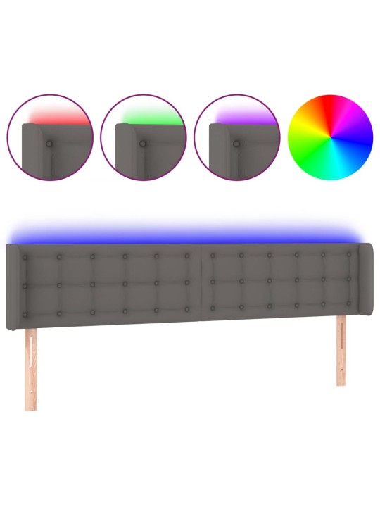 Čelo postele s LED šedé 183 x 16 x 78/88 cm umělá kůže