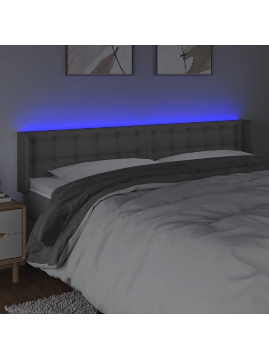 Čelo postele s LED šedé 183 x 16 x 78/88 cm umělá kůže