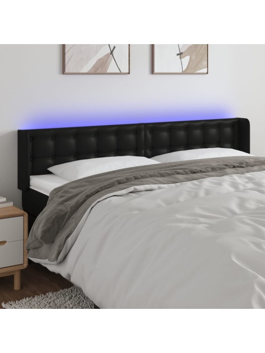 Čelo postele s LED černé 203 x 16 x 78/88 cm umělá kůže