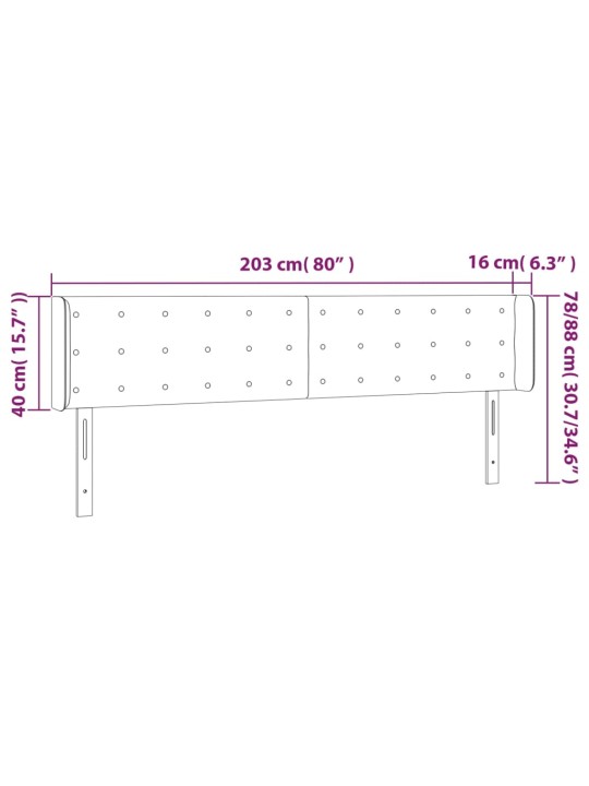 Čelo postele s led cappuccino 203 x 16 x 78/88 cm umělá kůže