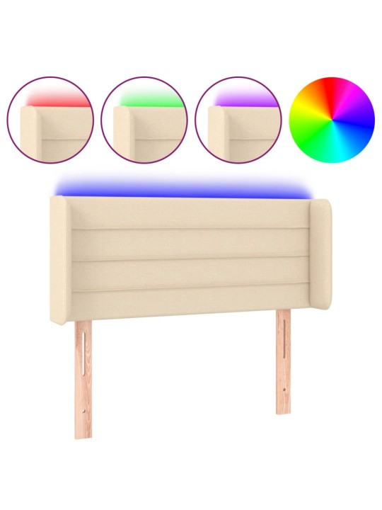 Čelo postele s LED krémové 83 x 16 x 78/88 cm textil