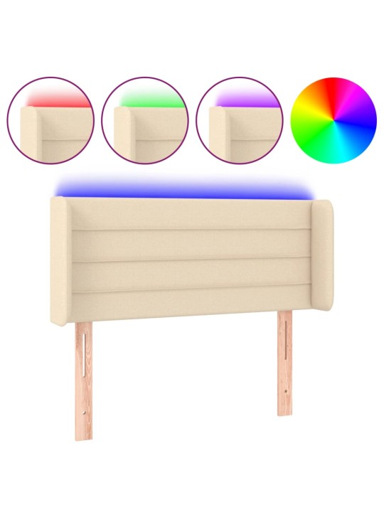 Čelo postele s LED krémové 93 x 16 x 78/88 cm textil