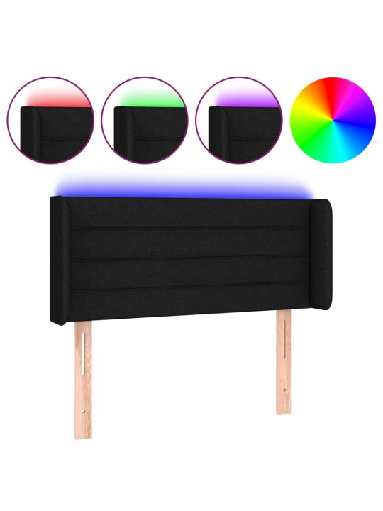 Čelo postele s LED černé 103 x 16 x 78/88 cm textil