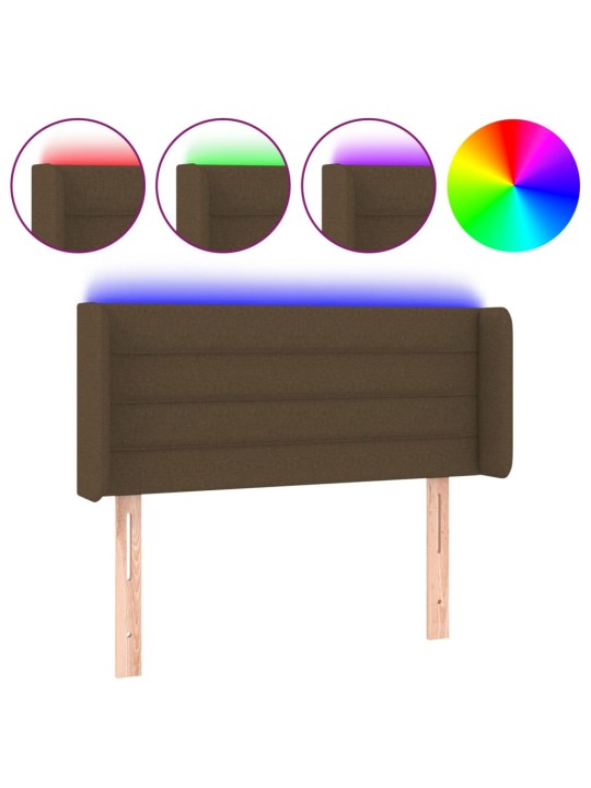 Čelo postele s LED tmavě hnědé 103 x 16 x 78/88 cm textil