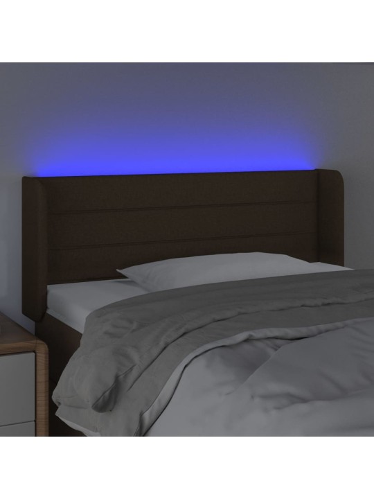 Čelo postele s LED tmavě hnědé 103 x 16 x 78/88 cm textil