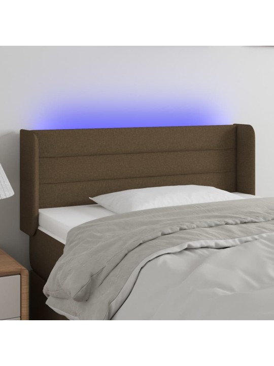 Čelo postele s LED tmavě hnědé 103 x 16 x 78/88 cm textil