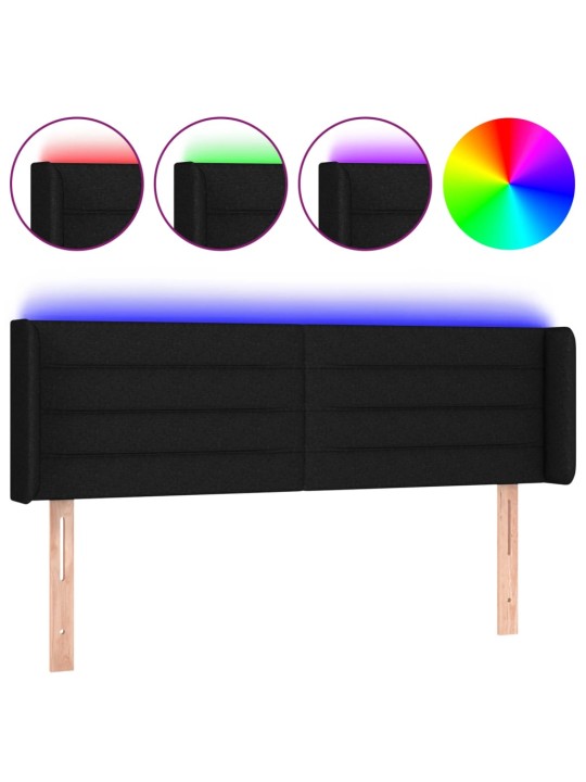 Čelo postele s led černé 147 x 16 x 78/88 cm textil