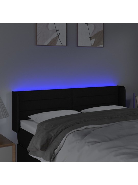 Čelo postele s led černé 147 x 16 x 78/88 cm textil