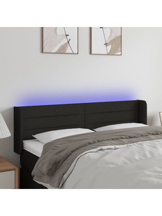 Čelo postele s led černé 147 x 16 x 78/88 cm textil