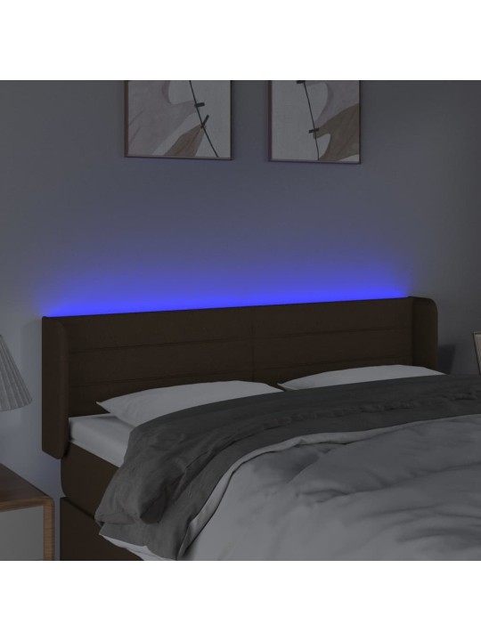 Čelo postele s LED tmavě hnědé 147 x 16 x 78/88 cm textil