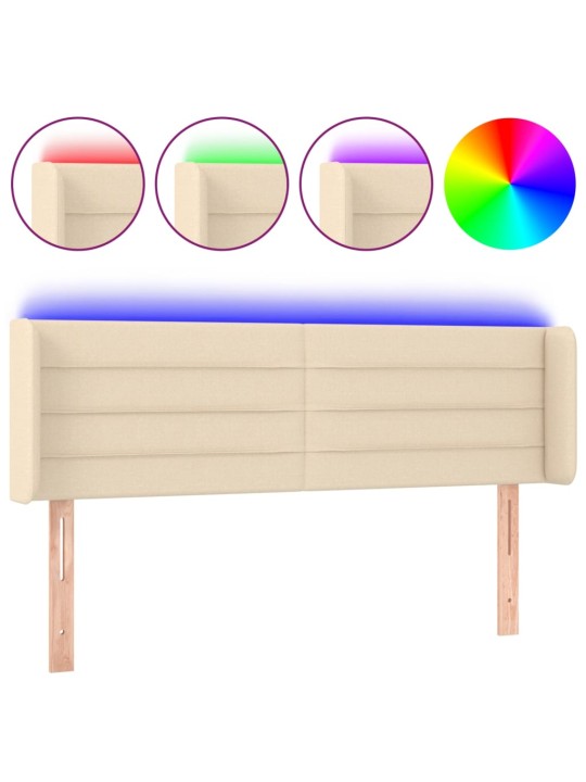 Čelo postele s LED krémové 147 x 16 x 78/88 cm textil